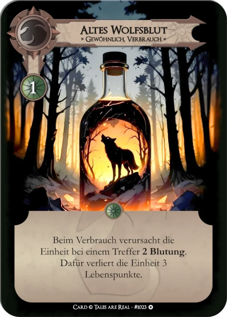 Spielkarte Altes Wolfblut vom Volk der Animalis von Tales are Real