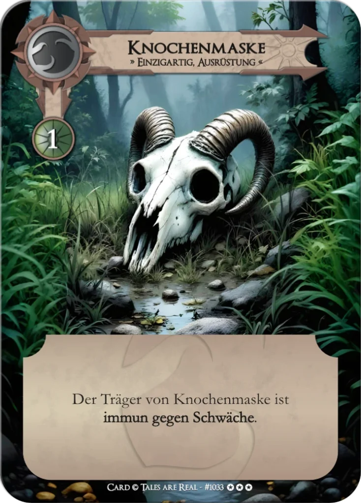Spielkarte Knochenmaske vom Volk der Animalis von Tales are Real