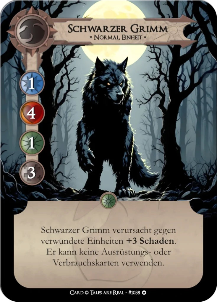 Spielkarte Schwarzer Grimm vom Volk der Animalis von Tales are Real